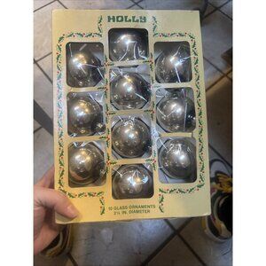 10 Vintage Holly Glass Christmas Tree Ornaments in Original Box USA Made